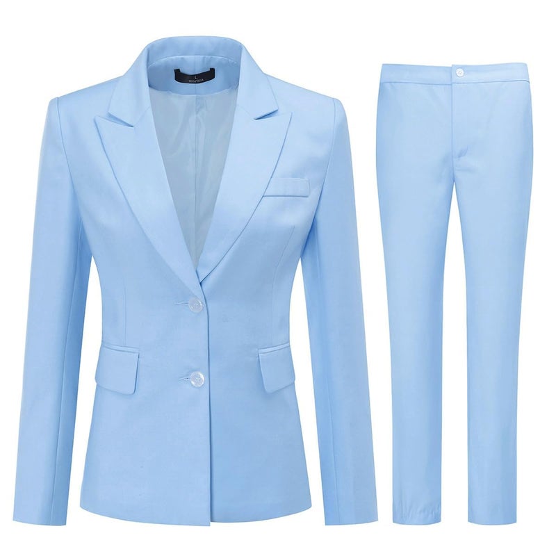 YUNCLOS Women's 2 Piece Office Work Suit Set Two Button Blazer and Pants Blue - Image 1
